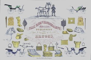 Werbung für Felix Van de Velde-Decaluwe, Hersteller von Pferdekutschen, Brügge, Belgien