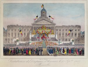 Verteilung der Ehrenfahnen in Brüssel am 27. September 1832, 1832 (Farbstich) von Belgian School