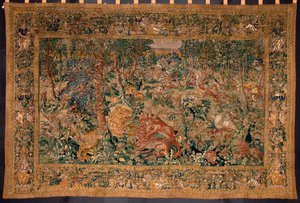 Jagdszene Tapisserie hergestellt in den Manufakturen von Brüssel. 16. Jahrhundert Genua, Musei di Strada Nuova