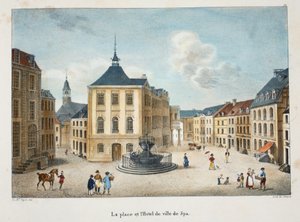 Der Platz und das Rathaus von Spa, ca. 1895