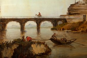 Zweiter Hinterraum, Besprechungsraum, Wandgemälde mit ländlichen Szenen im klassischen Stil, wahrscheinlich um 1810, Szene 2 von Belgian School
