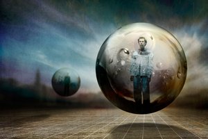 Mann in Schwebender Kugel von Ben Goossens ✝