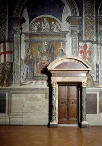 Heiliger Zenobius, Heiliger Laurentius und Heiliger Stephanus (Lilienhalle) (Fresko) von Benedetto da Maiano