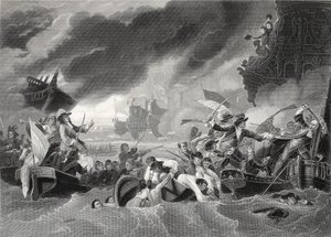 Schlacht von La Hogue, graviert von W. French von Benjamin (after) West