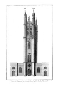 Die Westansicht der Pfarrkirche St. Michael Cornhill, ca. 1756