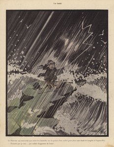 Ein Versehen: ein Aquarellkünstler richtet sich auf einem Felsen ein, um einen Sturm zu malen, und beklagt, dass er vergessen hat, Wasser mitzubringen