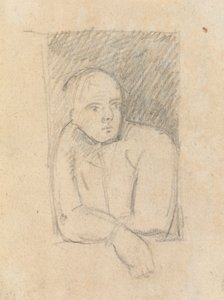 Studie einer Figur, die aus einem Fenster lehnt