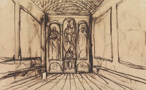 Studie eines Innenraums mit religiösen Bildern an den Wandpaneelen von Benjamin Robert Haydon