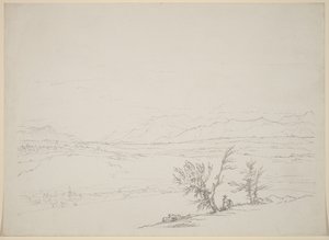 Eine Alpenlandschaft mit einem Paar, das von Bäumen aus ins Tal blickt von Benjamin West