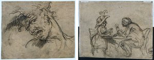 Kopf eines schreienden Mannes (recto) Frau und Mann beim Kartenspielen (verso) von Benjamin West