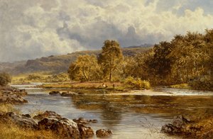 Eine Insel auf dem LLugwy unterhalb von Capel Curig, Nordwales von Benjamin Williams Leader