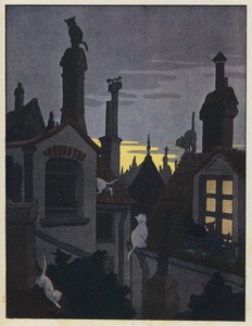 Katzen auf Dächern bei Nacht
