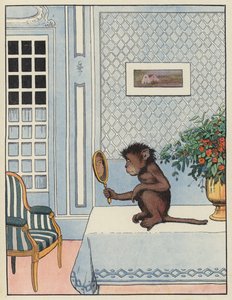 Affe betrachtet sein Spiegelbild