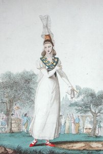 Eine Cauchoise in der traditionellen Festtagskleidung, graviert von Gatine um 1830
