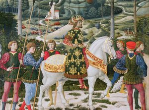 Johannes VII. Palaiologos 1391-1448, oströmischer Kaiser, als einer der Heiligen Drei Könige, Detail aus dem Zyklus der Reise der Heiligen Drei Könige in der Kapelle, ca. 1460 (Detail) von Benozzo di Lese di Sandro Gozzoli