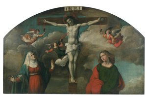 Kreuzigung mit der Jungfrau und Johannes dem Täufer von Benvenuto Tisi da Garofalo
