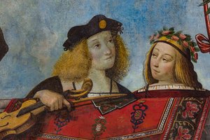 Herr mit Musikinstrument und Dame, Detail, Gewölbe der Schatzkammer (Detail) von Benvenuto Tisi da Garofalo