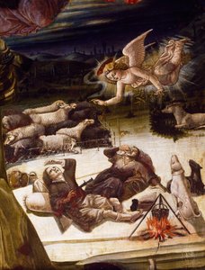 Ein Engel und Hirten, Detail vom Altarbild der Geburt Christi, von Benvenuto di Giovanni (1436-ca 1518) von Benvenuto di Giovanni