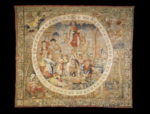 Brüsseler allegorischer Wandteppich, der den Monat Dezember aus "Die Medaillon-Monate" darstellt, ca. 1525