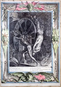 Ixion an das ewig drehende feurige Rad gebunden