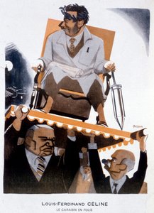 Karikatur von Louis-Ferdinand Céline (1894-1961) (Louis Ferdinand Céline) - Illustration von Bernard Becan (Bernhard Kahn) (1890-1943) in „Fantasio“ vom 15.01.1933
