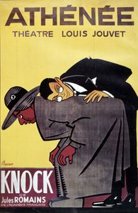 Plakat von Knock von Jules Romans im Theater Louis Jouvet Athenee, von Bernard Becan (Bernhard Kahn) (1890-1943)