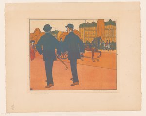 Zwei wandelnde Männer mit Melone von Bernard Boutet de Monvel
