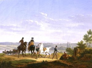 Landschaft mit Figuren und Pferden