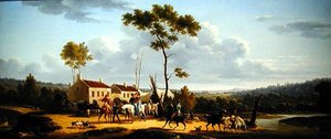 Reisende zu Pferd in einer Landschaft