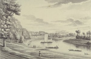 Westansicht der Hampton Court Fähre und der Hampton Kirche in der Ferne, 1731-33