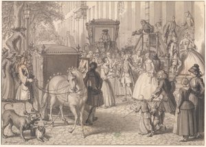 Beginn eines Hochzeitszugs eines lutherischen Paares von Bernard Picart