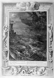 Leander schwimmt über den Hellespont, um seine Geliebte Hero zu treffen, 1733 von Bernard Picart