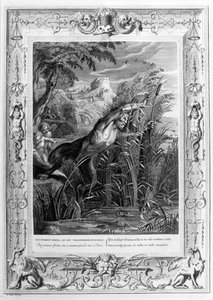 Pan verfolgt Syrinx, die in ein Schilfrohr verwandelt wird, 1733