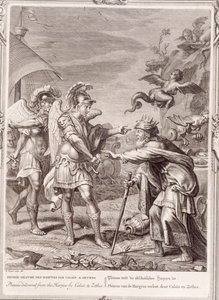 Phineus wird von den Harpyien durch Calais und Zethes befreit, 1731 von Bernard Picart