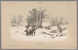 Familie sammelt Holz im Schnee (Darstellungen des Lebens auf dem Land) von Bernard Romain Julien