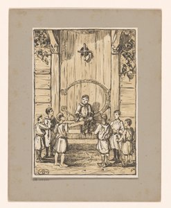 Jungen vor einer Holztür von Bernard Willem Wierink