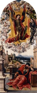 Ein Mann, der von Erzengel Michael aus seinem Schlaf geweckt wird von Bernard van Orley