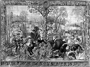 Die Jagden von Maximilian, Steinbock: Die Wildschweinjagd, 1521-33 von Bernard van after Orley