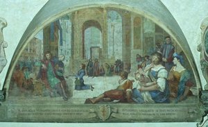 Der junge St. Antonius betet vor dem Kreuz im Stadtplatz