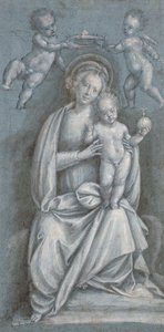 Die Madonna und das Kind, gekrönt von zwei Engeln von Bernardino Lanino