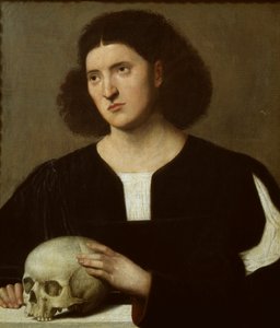 Porträt eines jungen Mannes mit einem Schädel von Bernardino Licinio