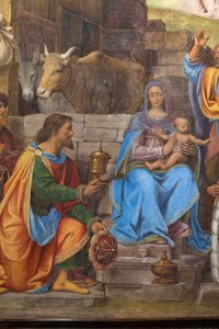 Detail der Anbetung der Heiligen Drei Könige