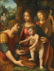 Die Madonna und das Kind mit dem Heiligen Georg und einem Engel von Bernardino Luini