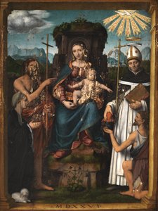 Jungfrau und Kind auf dem Thron mit Johannes dem Täufer, Heiliger Antoninus, einer weiblichen Stifterin und einem Bettler von Bernardino Luini