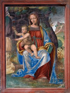 Jungfrau und Kind, Fresko von Bernardino Luini (ca. 1480-ca. 1532), im Waschraum oder Sakristei, Lombardei, Italien