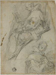 Zwei Studien von Kartäusern (recto); Drei Skizzen von Köpfen von Kartäusern (verso) von Bernardino Poccetti