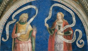 Der Prophet Ezechiel und die kimmerische Sibylle, von Pinturicchio, Bernardino, Werkstatt (1454-1513). Fresko von Bernardino di Betto (workshop of) Pinturicchio