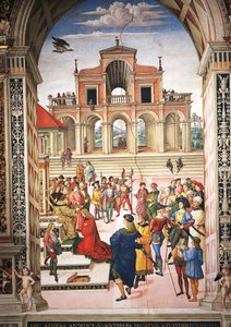 Italien, Siena, Kathedrale, Piccolomini-Bibliothek, Enea Silvio Piccolomini wird von Kaiser Friedrich III. zum Dichter gekrönt (Detail)