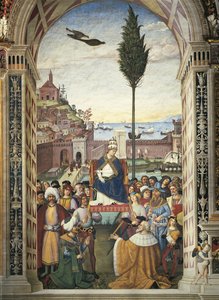 Pius II. kommt in Ancona an, um den Kreuzzug zu beschleunigen von Bernardino di Betto Pinturicchio