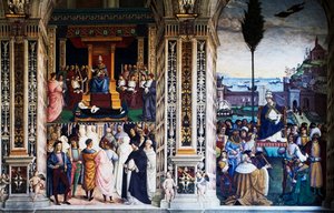 Pius II. bei der Ankunft in Ancona zur Kreuzfahrt, Fresko von Pinturicchio von Bernardino di Betto Pinturicchio